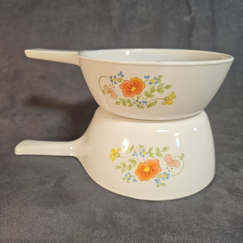 Vtg CORNINGWARE Wildflower P-82-B 1.5P SAUCE PAN & P-81-B 1P Sauce-skillet/1-Lid